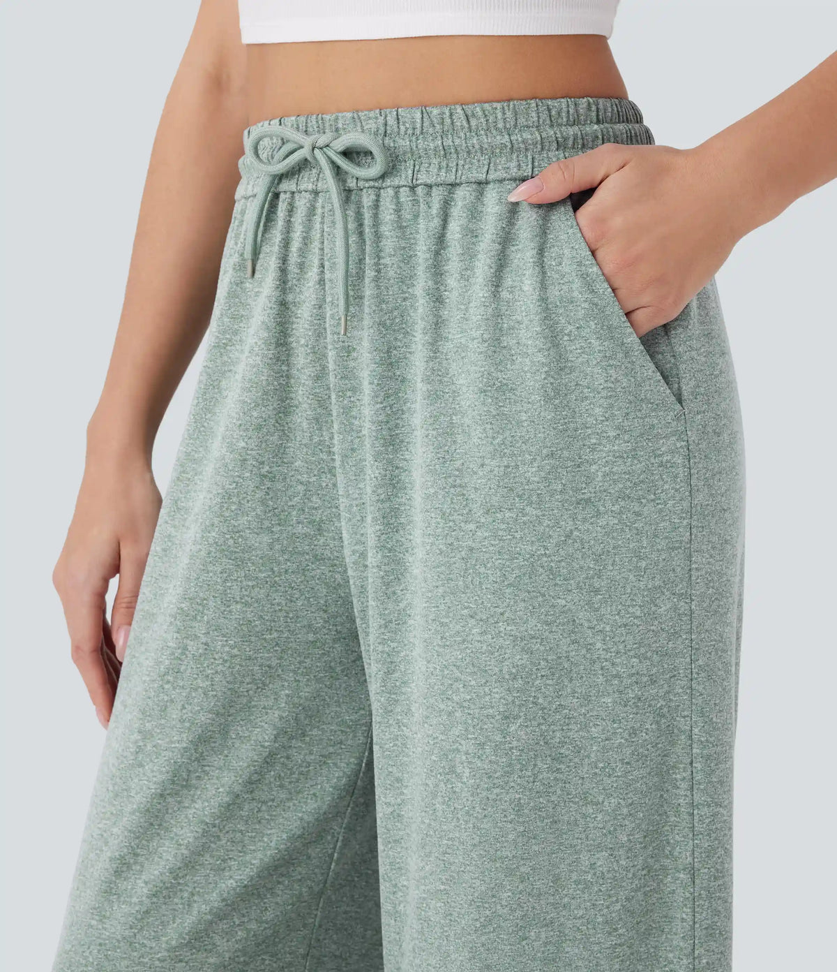 High Waisted Drawstring Pocket Wide Leg Baggy Casual Pants