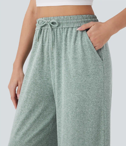 High Waisted Drawstring Pocket Wide Leg Baggy Casual Pants