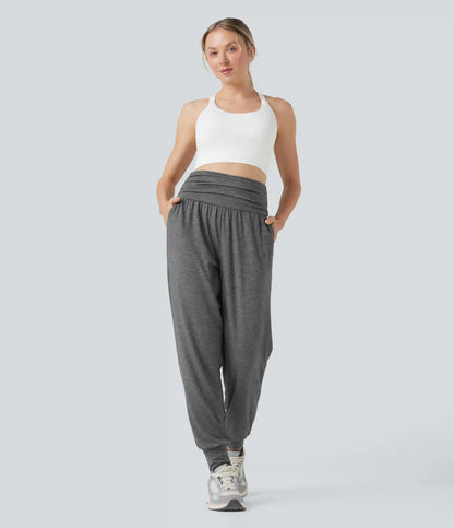High Waisted Ruched Heathered Yoga Joggers with Pockets