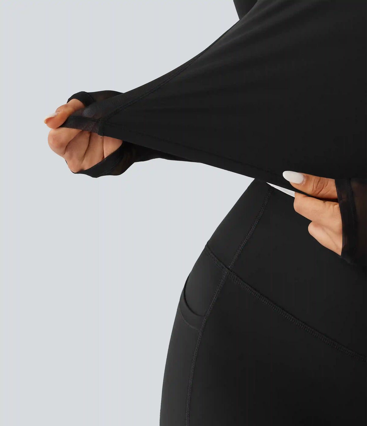 Round Neck Long Sleeve Contrast Mesh InstantCool Quick Dry Yoga Sports Top