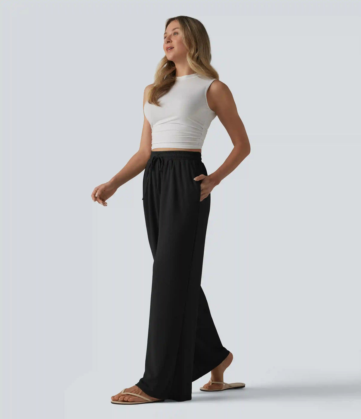 High Waisted Drawstring Baggy Pants with Pockets
