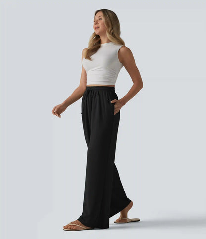 High Waisted Drawstring Baggy Pants with Pockets
