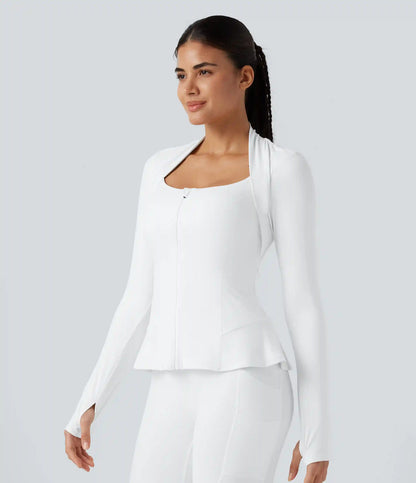 Halara UltraSculpt™ Push-Up Long Sleeve Thumb Hole Zipper Ruffle Hem Yoga Curvy Jacket