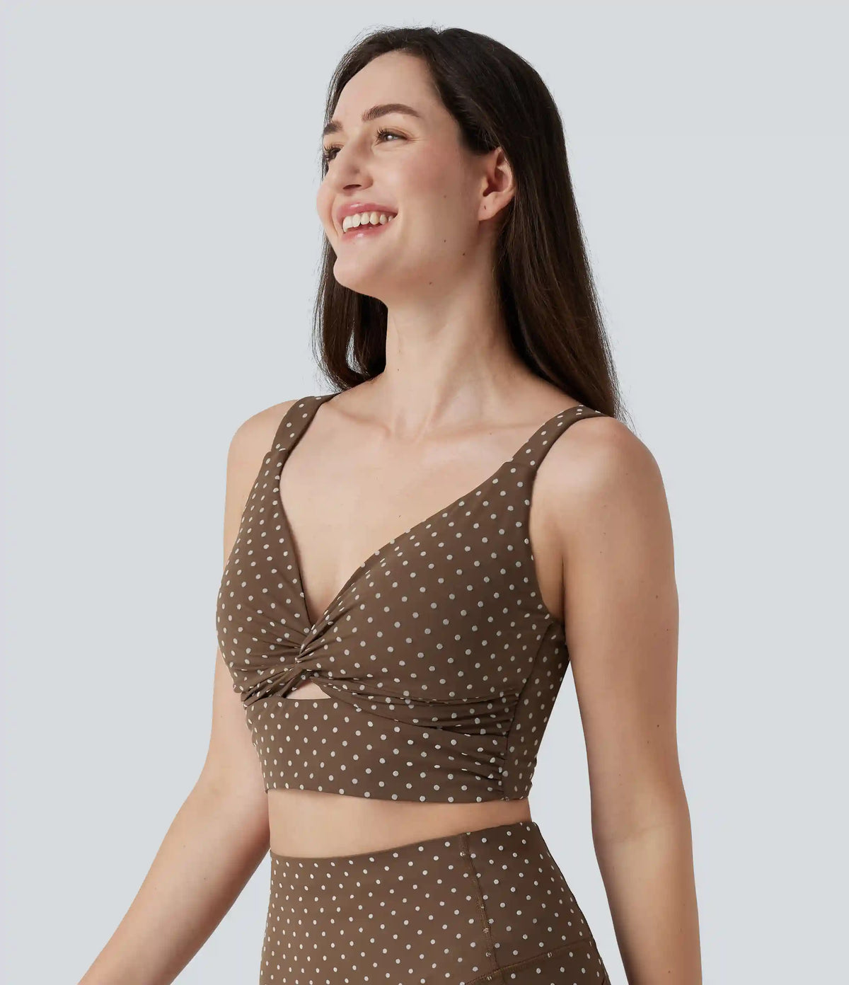 Halara UltraSculpt™ Light Support V-Neck Polka Dot Yoga Sports Bra with Molded Cups