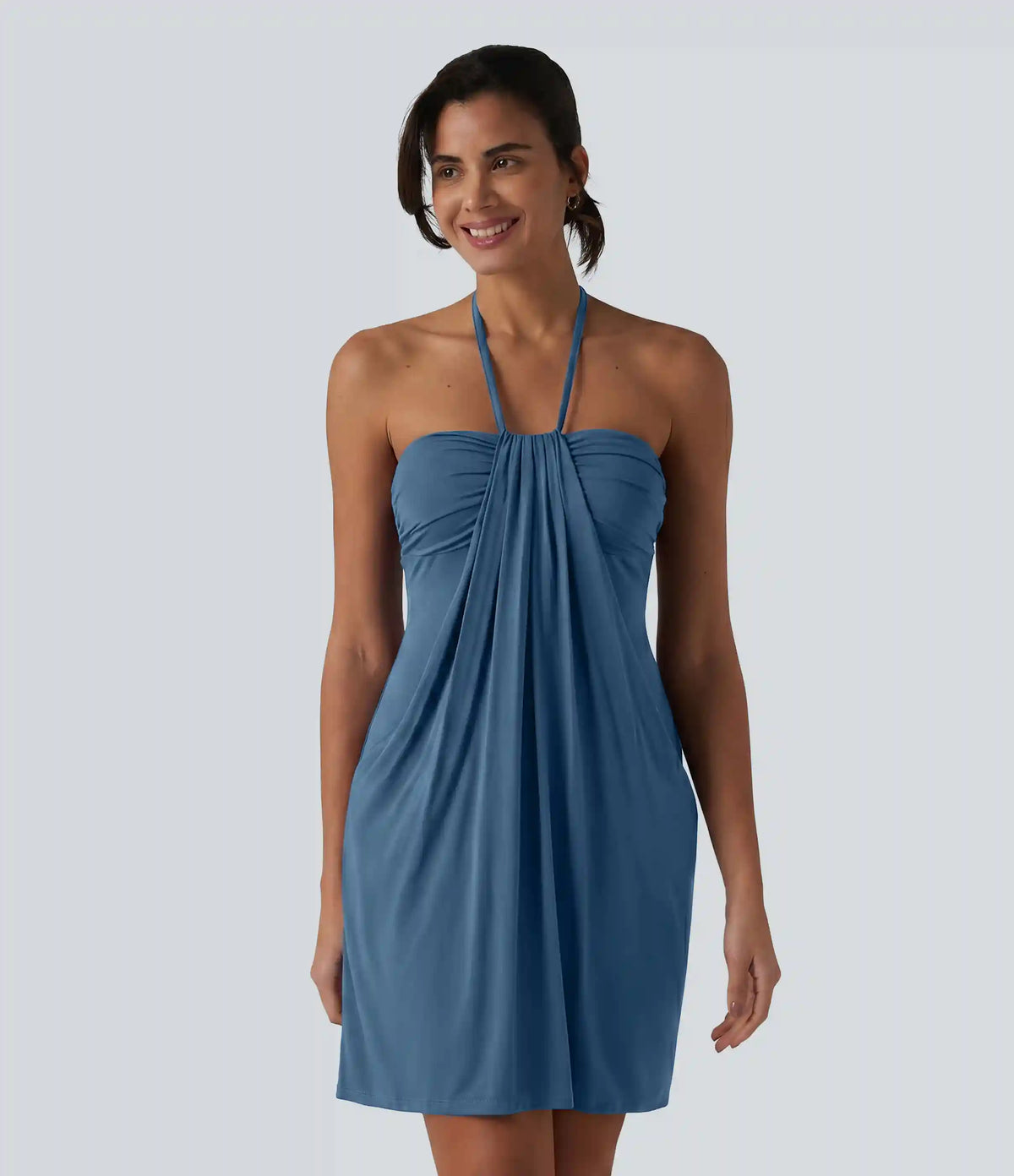 Halter Tie Back Mini Resort Dress with Pockets