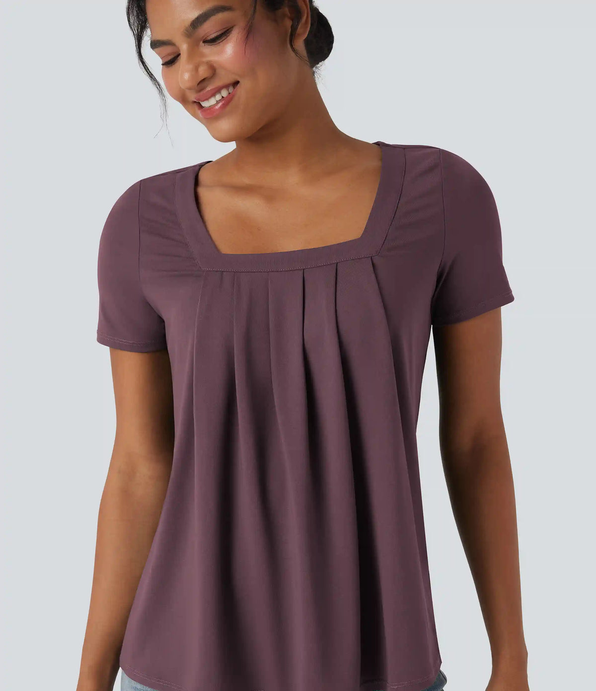 Square Neck Short Sleeve Casual Blouse
