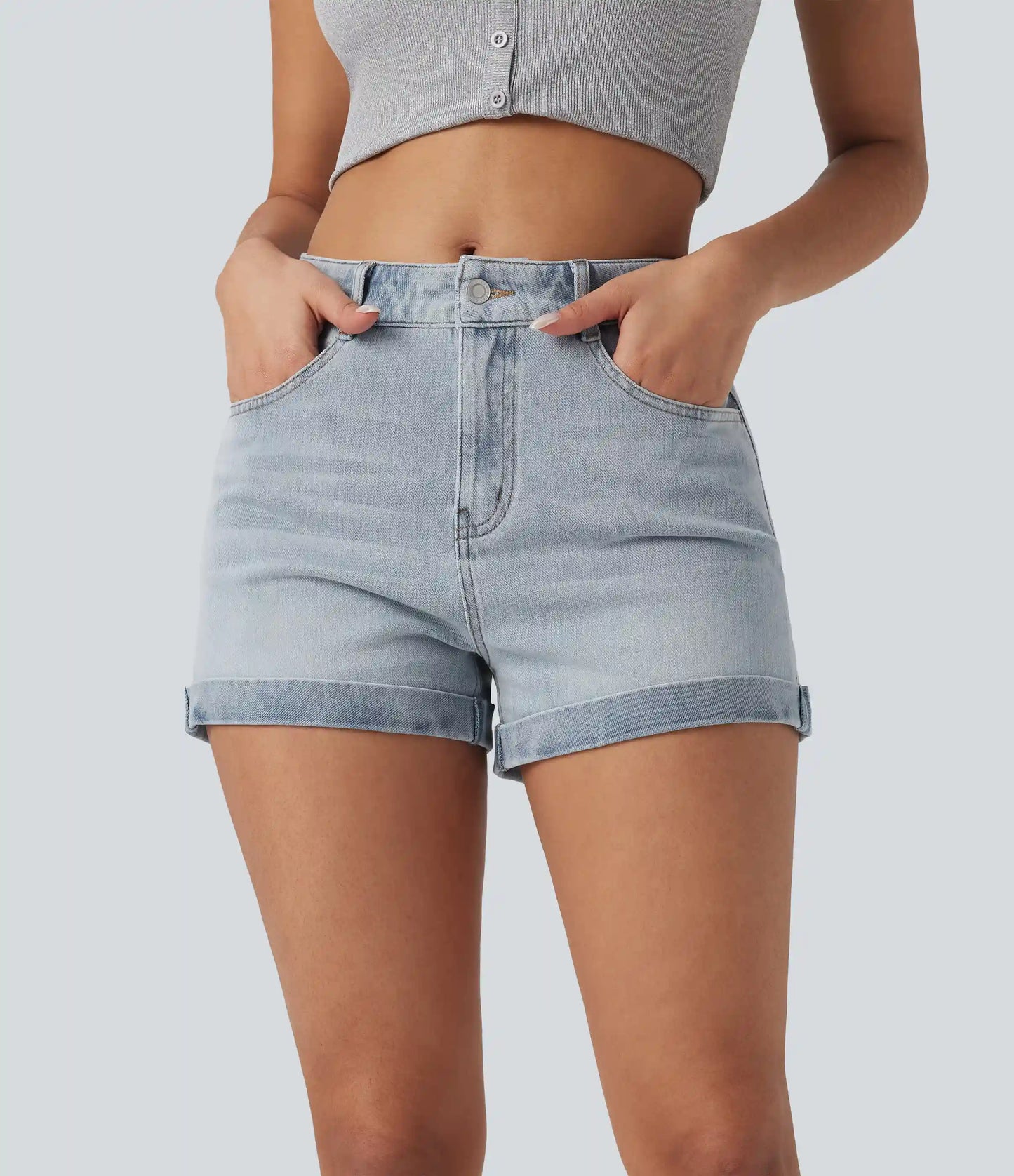 Halara Flex™ Mid Rise Zipper Pockets Denim Casual Shorts 3''