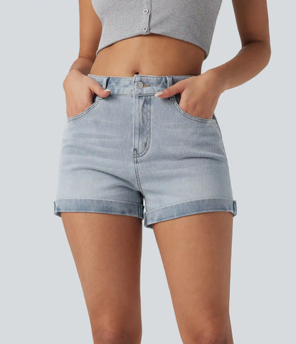 Halara Flex™ Mid Rise Zipper Pockets Denim Casual Shorts 3''