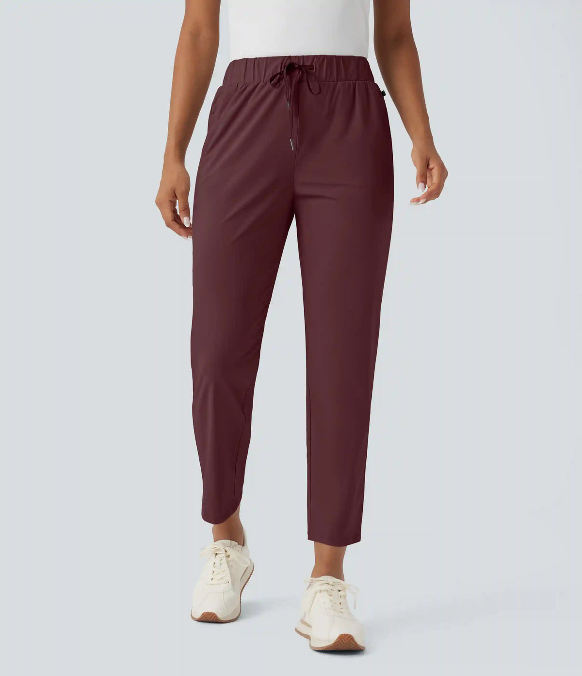 High Waisted Drawstring Pockets Quick Dry Golf Tapered Pants-Golf Tee Pocket