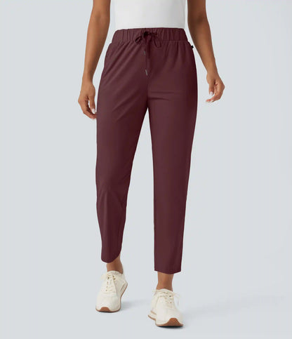 High Waisted Drawstring Pockets Quick Dry Golf Tapered Pants-Golf Tee Pocket