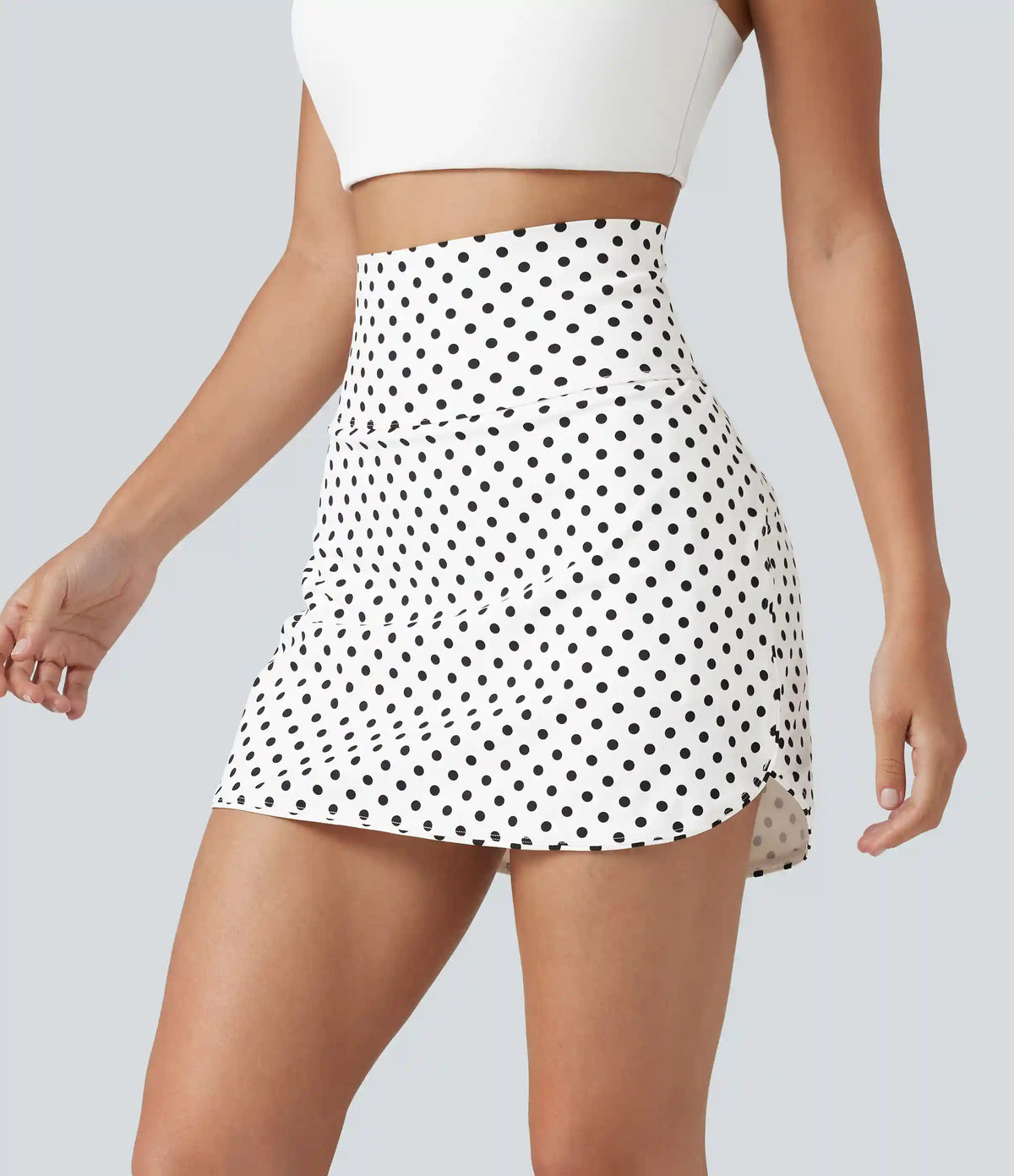 Ultra High-Waist Tummy Control Curved Hem 2-in-1 Polka Dot Golf Mini Skirt with Pockets