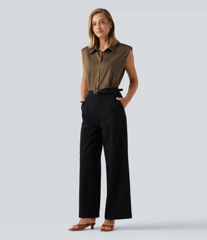 Sleeveless Button Up Boxy Work Shirt