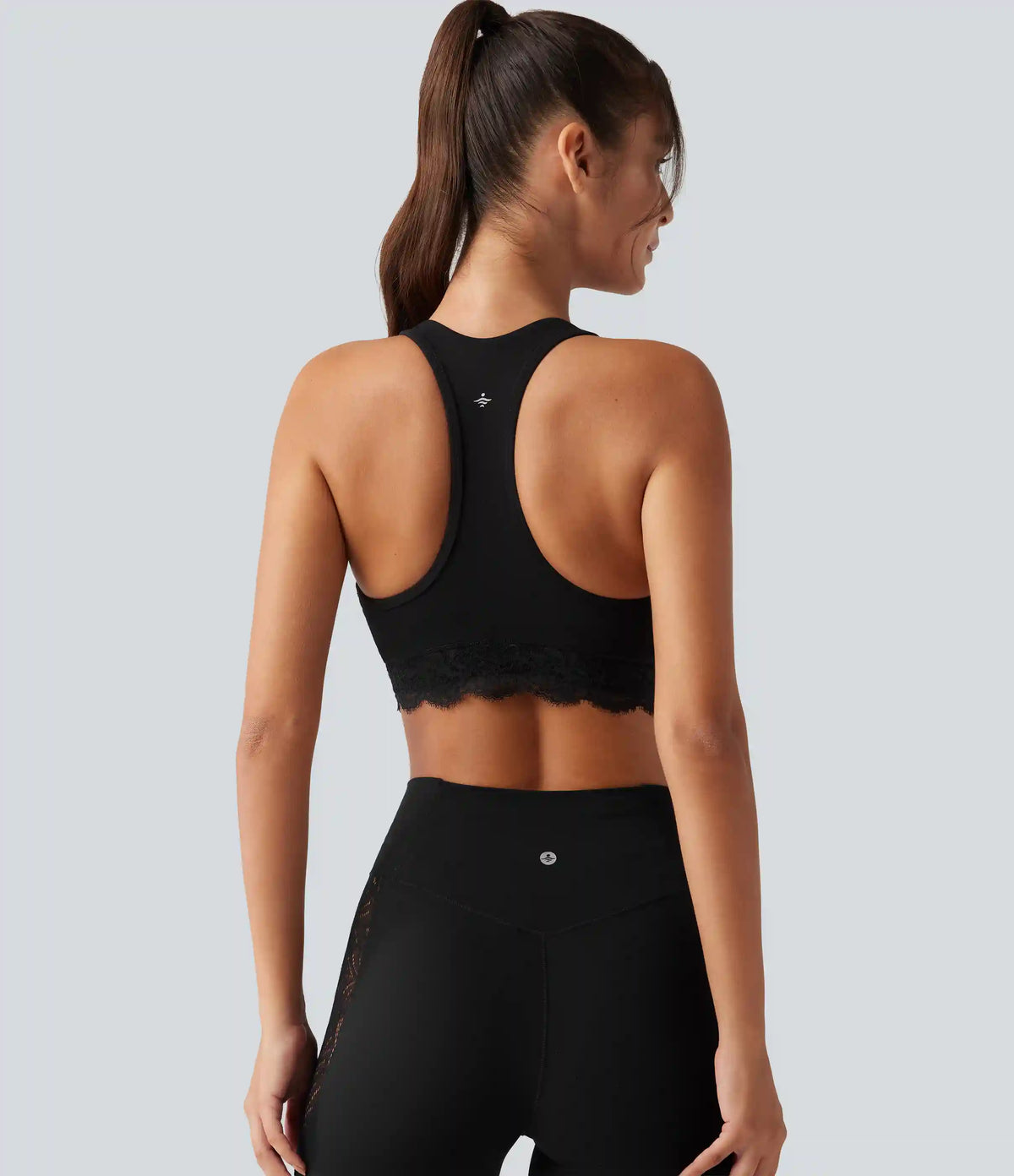Halara UltraSculpt™ Low Support V Neck Built-in Bra Racerback Contrast Lace Workout Sports Bra