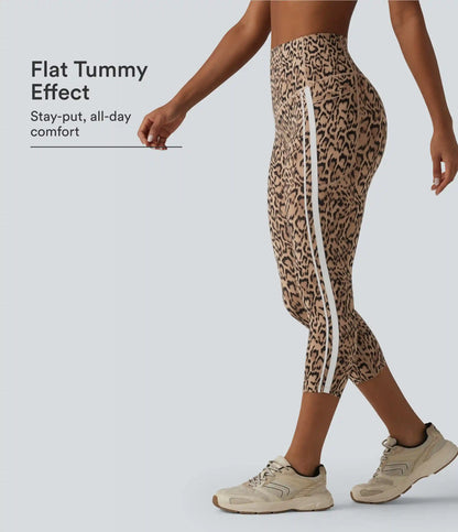 Halara UltraSculpt™ Leopard Print High Waisted Tummy Control Color Block Stripe Capri Training Leggings with Pockets