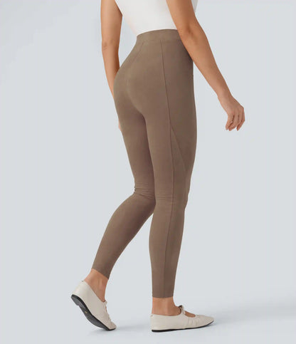 High Waisted Tummy Control Suede 7/8 Casual Leggings with Pockets
