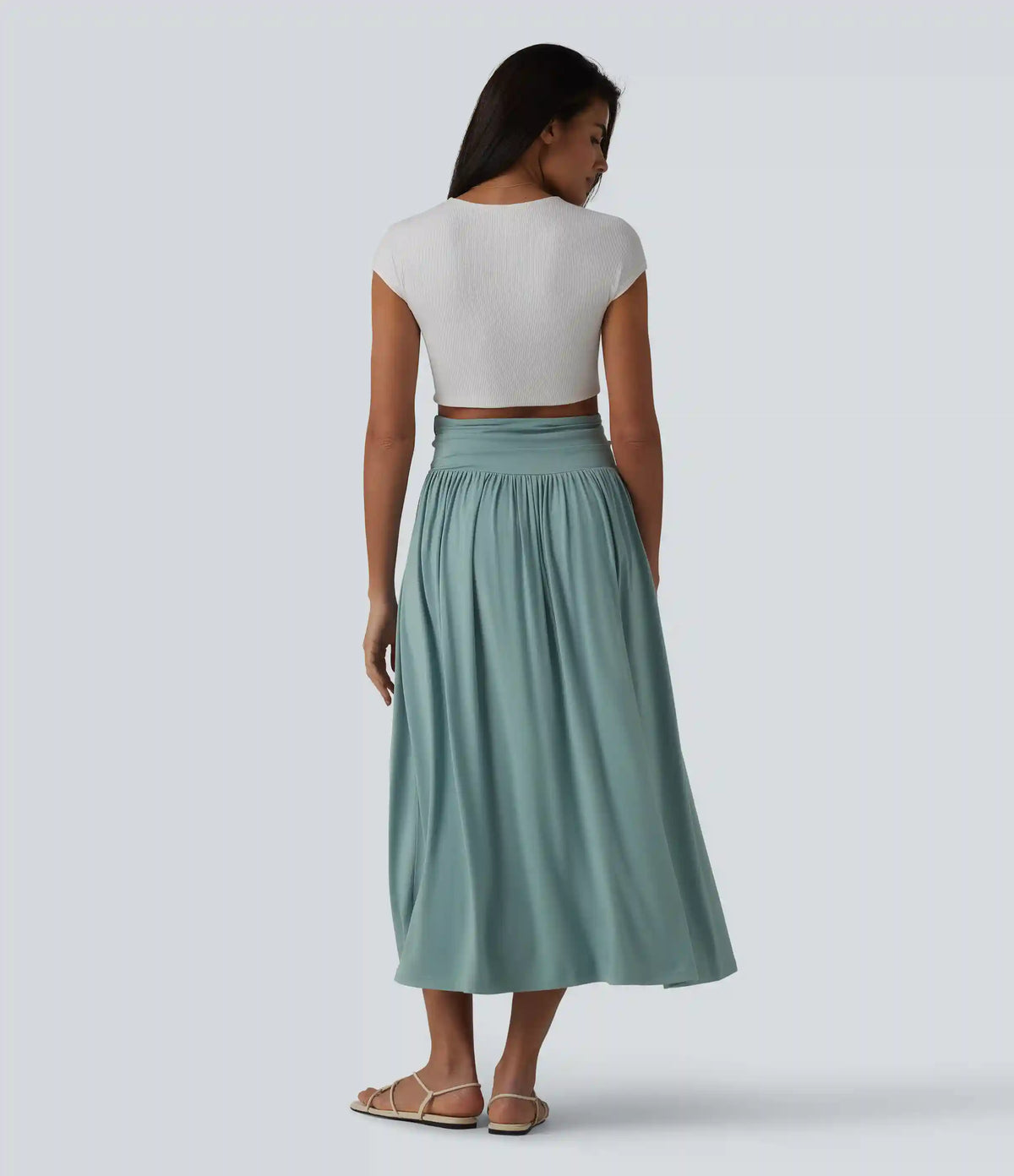 Tube Ruched Flowy Midi Casual Dress