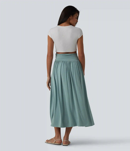 Tube Ruched Flowy Midi Casual Dress