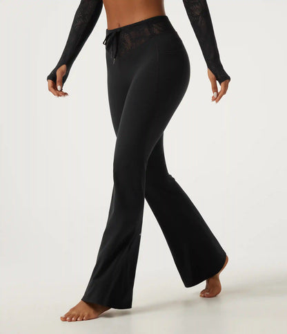 Halara UltraSculpt™ Mid Rise Drawstring Contrast Lace Flare Yoga Leggings with Pockets