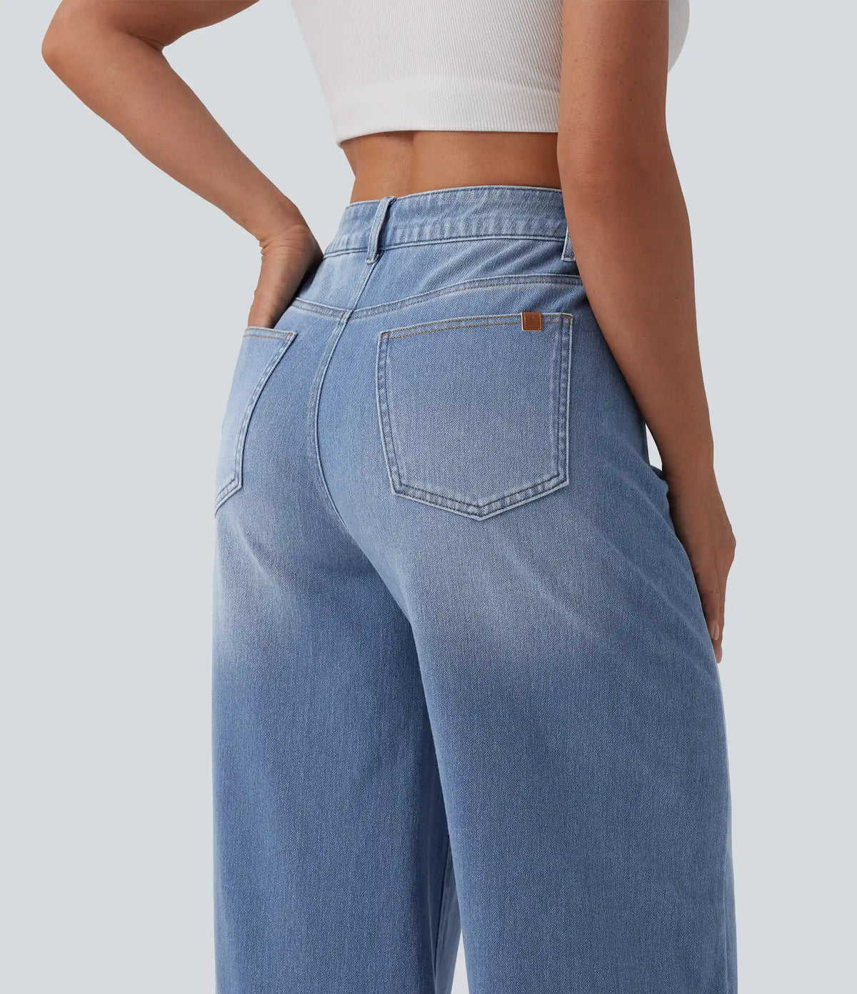 Halara Flex™ Asymmetric High Waisted Washed Casual Baggy Jeans with Pockets