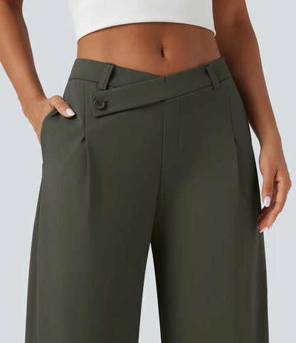 Halara Flex™ DayStretch Asymmetric Mid Rise Barrel Leg Work Pants with Pockets