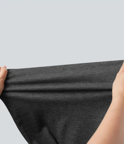 High Waisted Wide Leg Herringbone Work Pants with Pockets