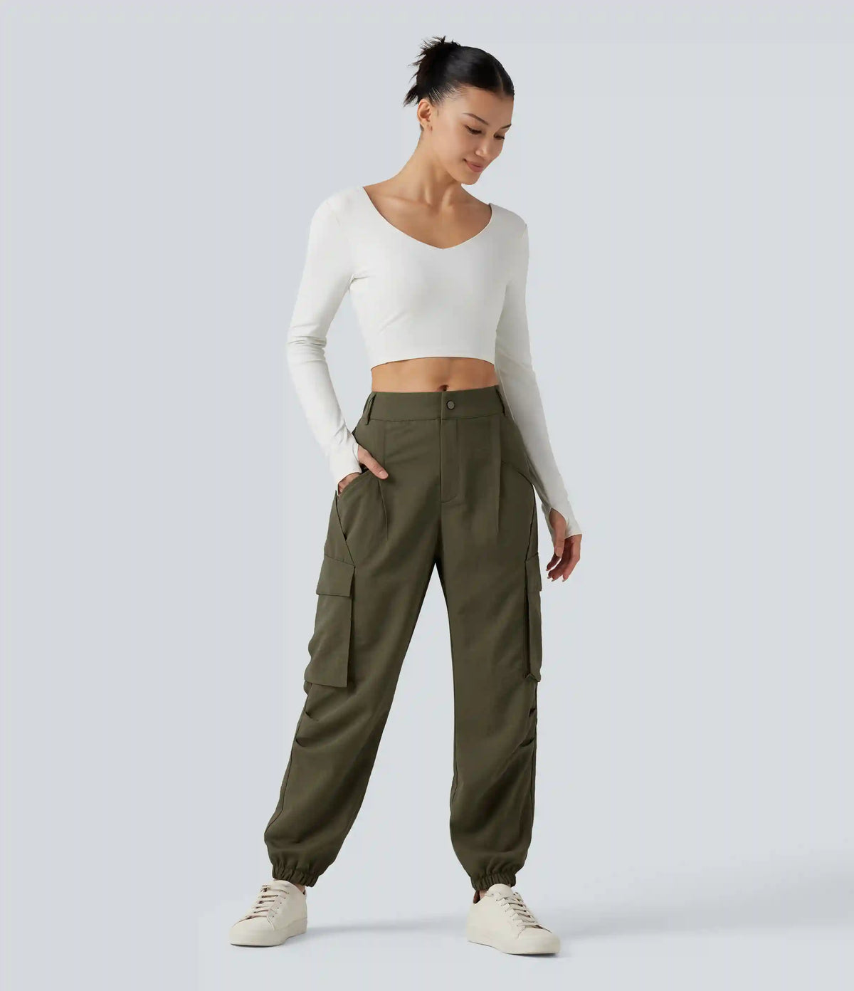 Mid Rise Casual Cargo Joggers with Pockets
