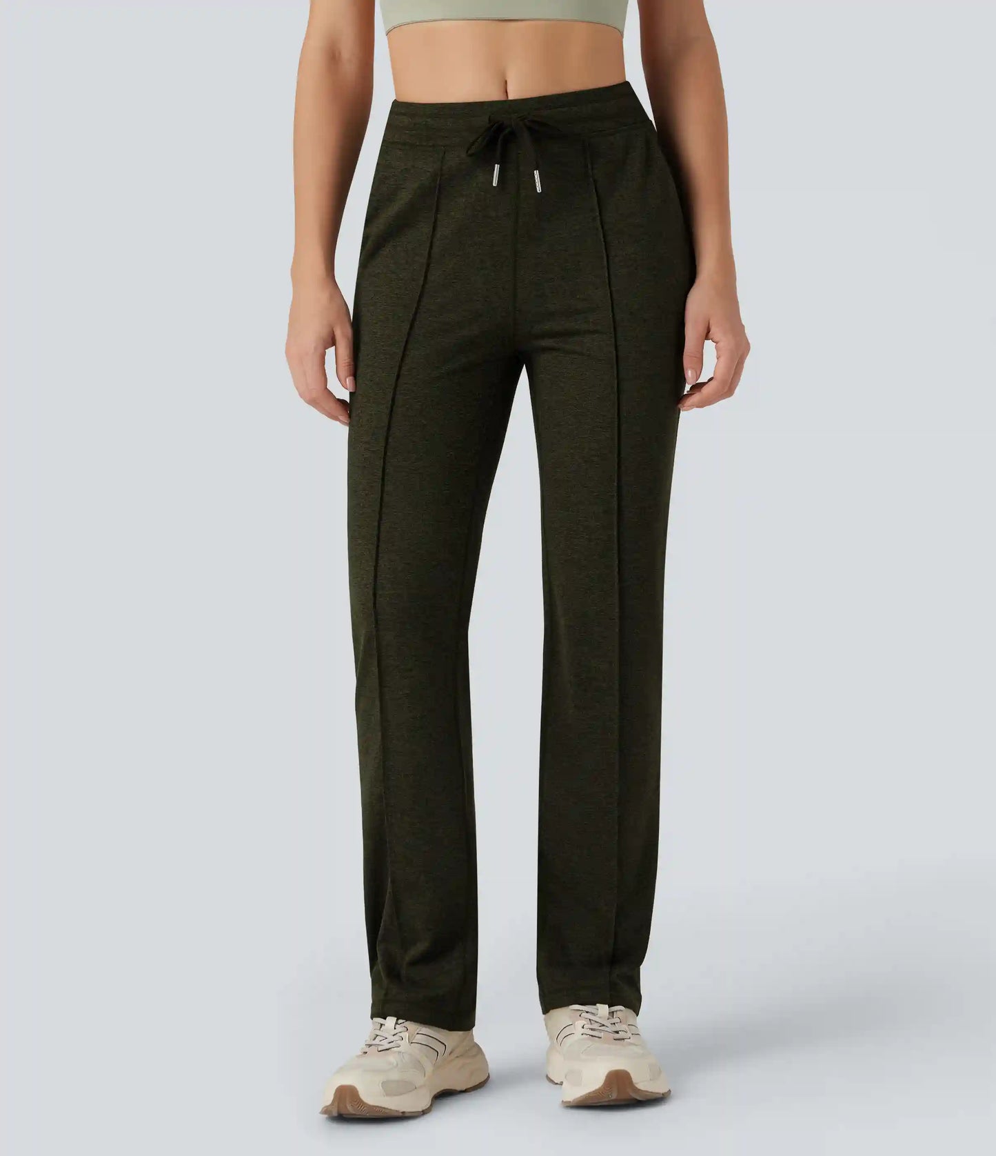 Mid Rise Drawstring Straight Leg Workout Pants with Pockets