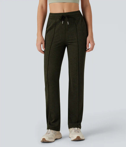Mid Rise Drawstring Straight Leg Workout Pants with Pockets