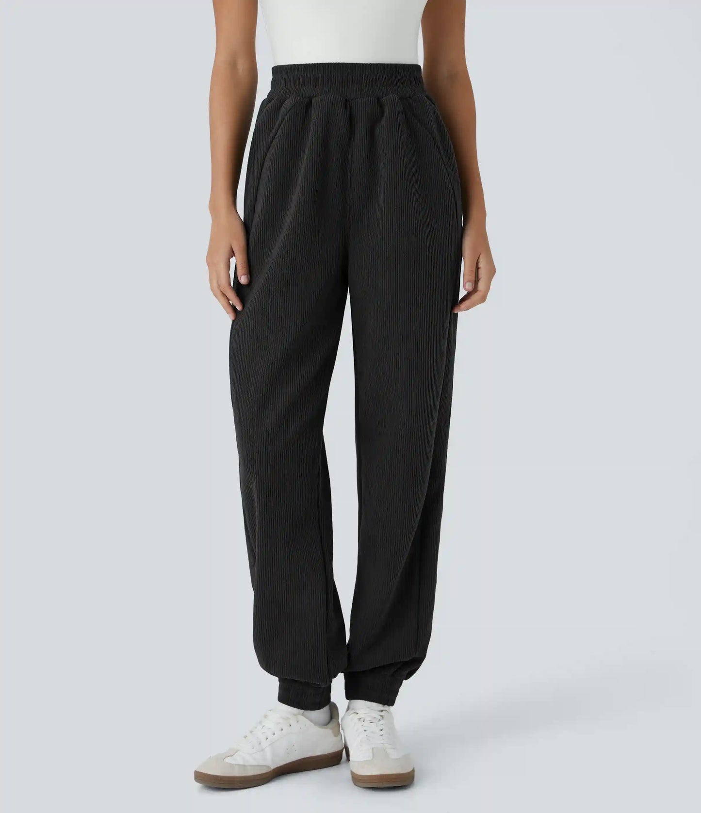 High Waisted Pocket Corduroy Casual Joggers