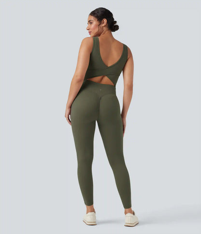 Halara UltraSculpt™ V Neck Tummy Control Butt Lifting Workout Jumpsuit with Pockets