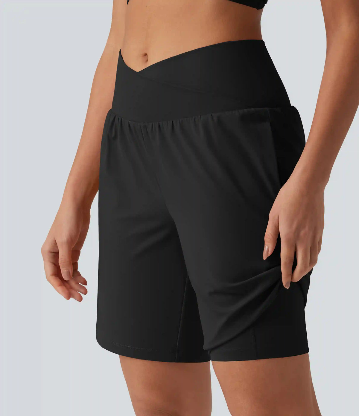 SoftlyZero™ Airy Crossover High Waisted 2-in-1 InstantCool Yoga Shorts 9'' with Pockets