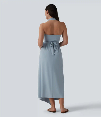 V Neck Tie Back Maxi Dress