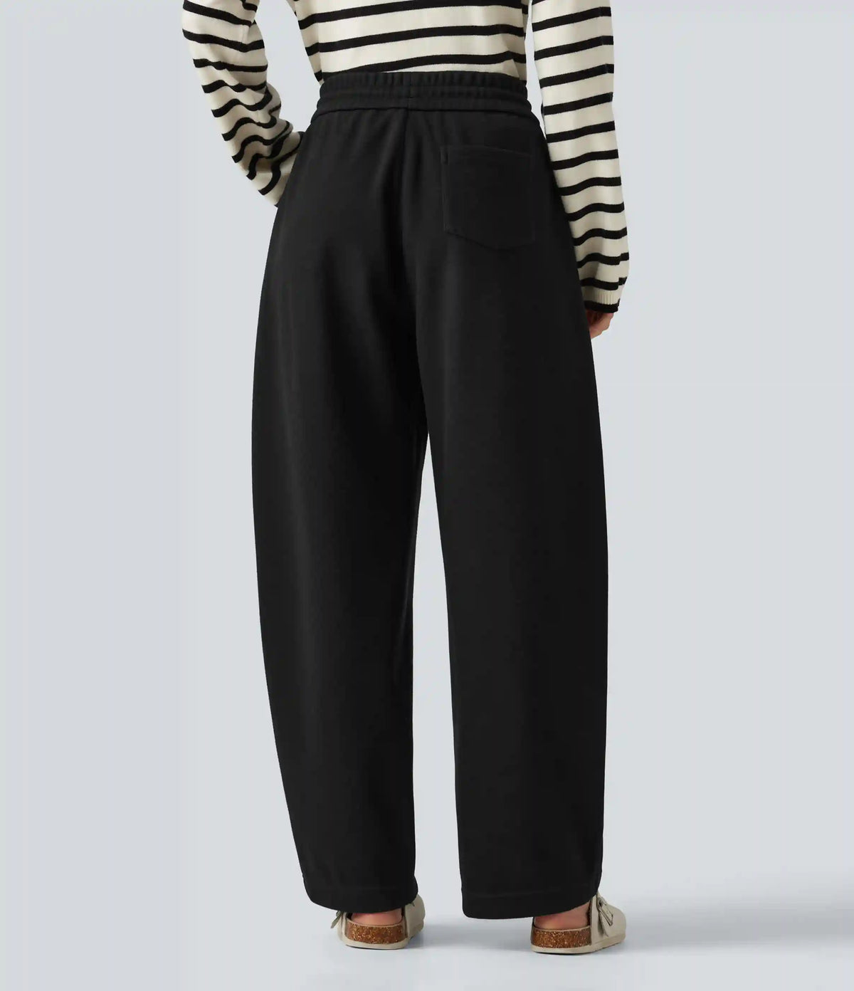 High Waisted Drawstring Barrel Leg Casual Pants with Pockets