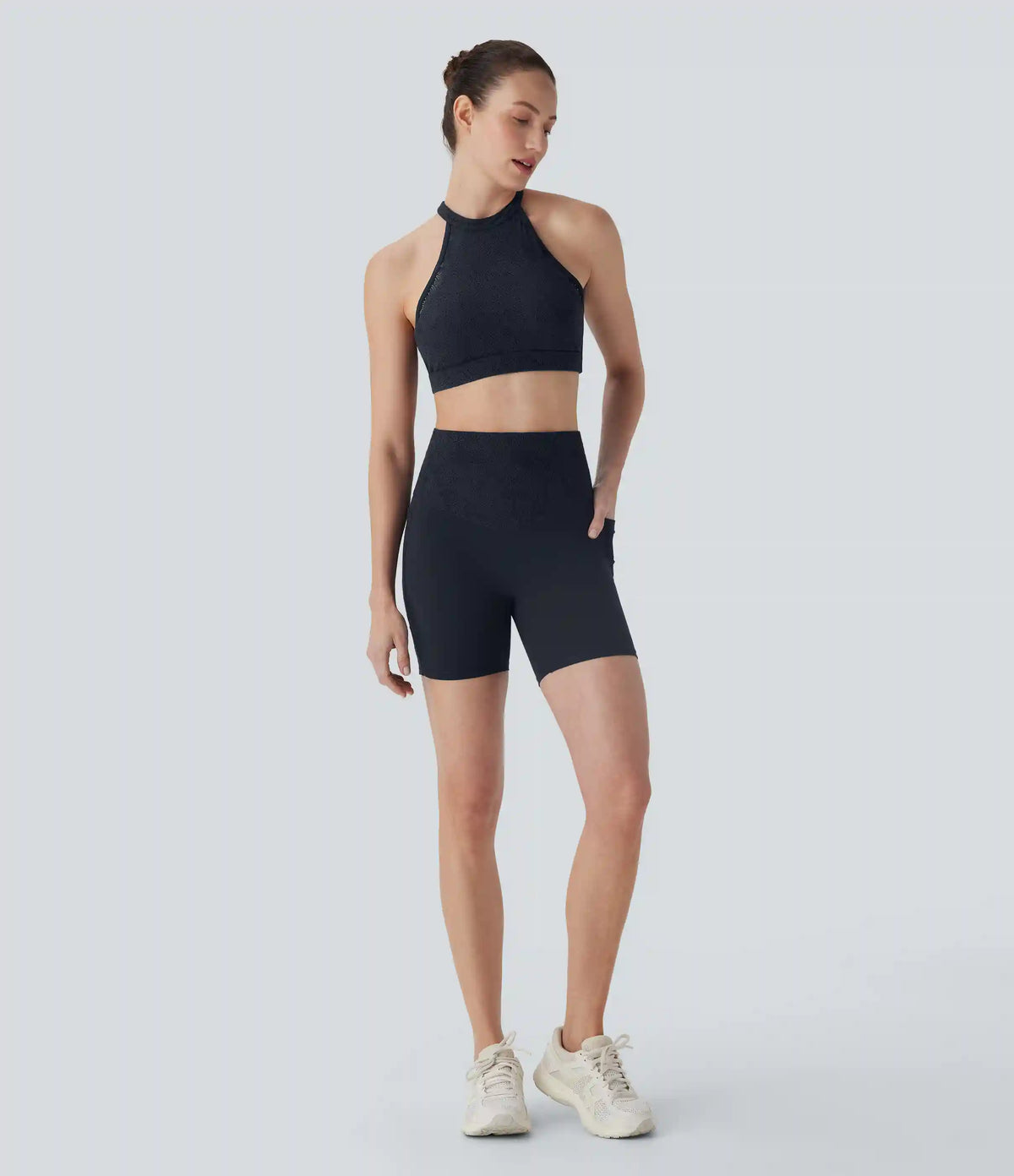 Halara UltraSculpt™ High Waisted Tummy Control Contrast Lace Training Biker Shorts 5'' with Pockets