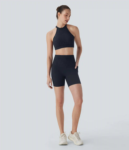 Halara UltraSculpt™ High Waisted Tummy Control Contrast Lace Training Biker Shorts 5'' with Pockets