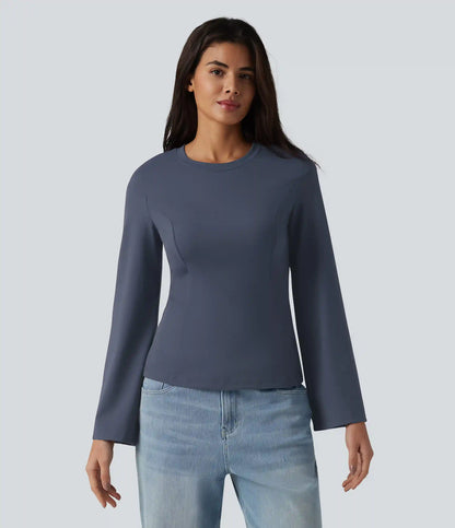 Round Neck Bell Long Sleeve Casual Top