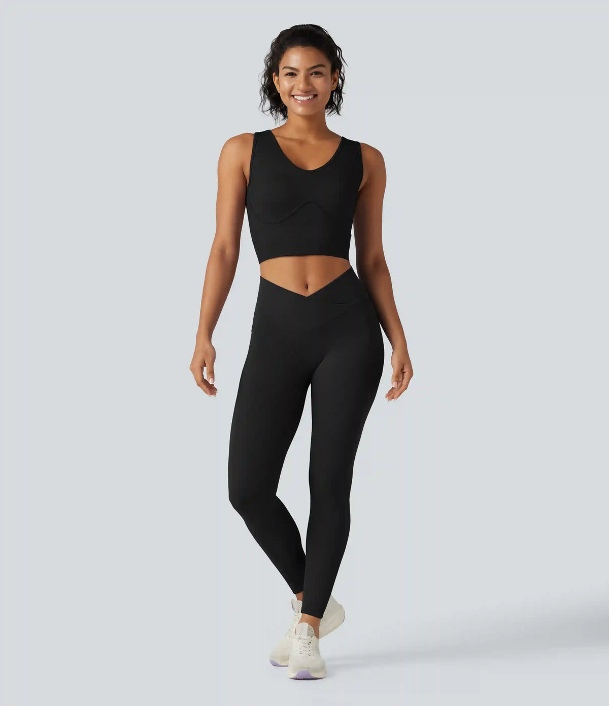 OneForm Seamless Flow V Neck Built-in Bra Lace Up Cropped Yoga Tank Top