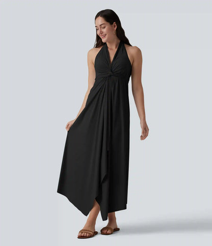 V Neck Tie Back Maxi Dress