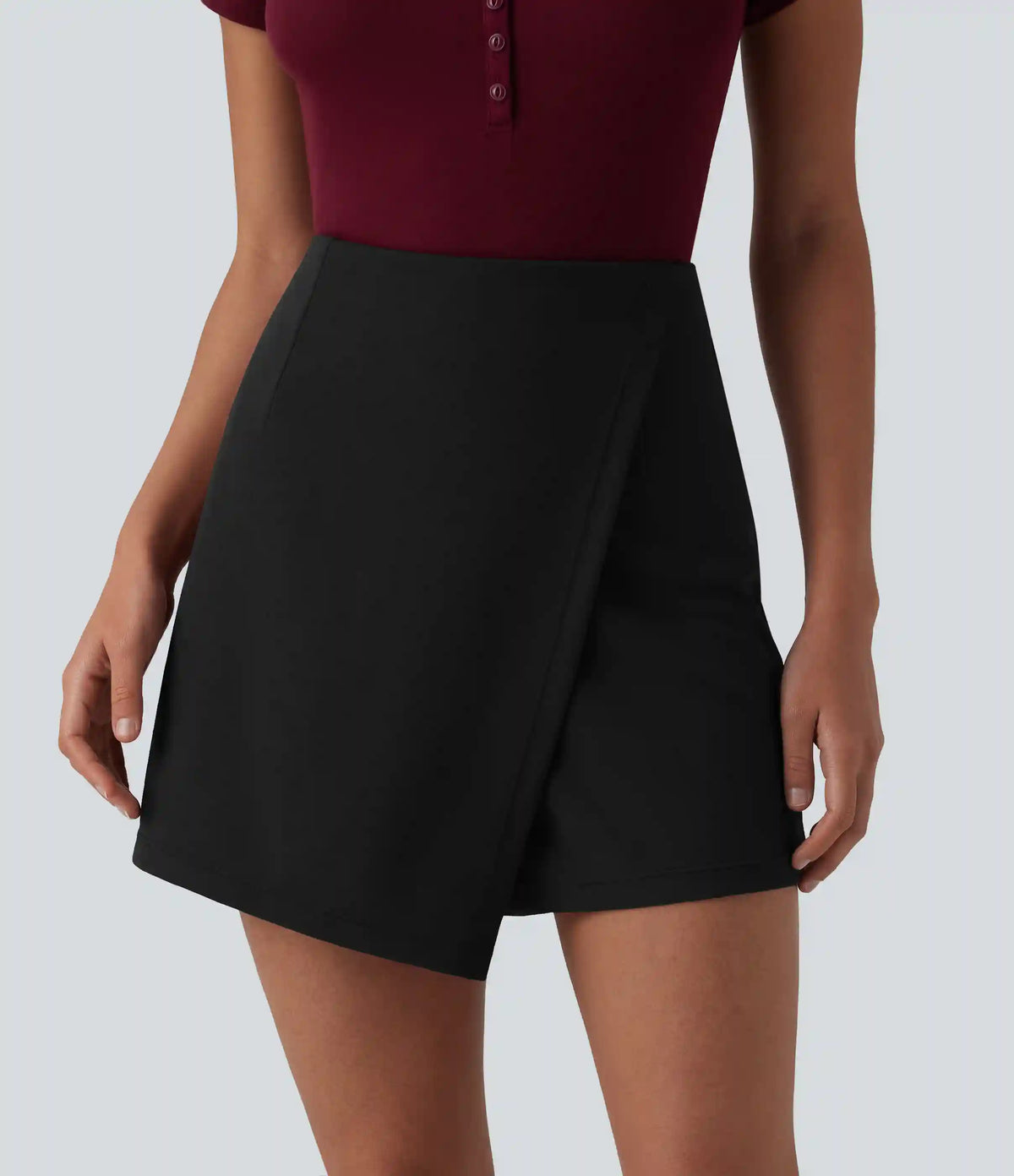 Wrinkle-resistant High Waisted Longer Mini Work Skort