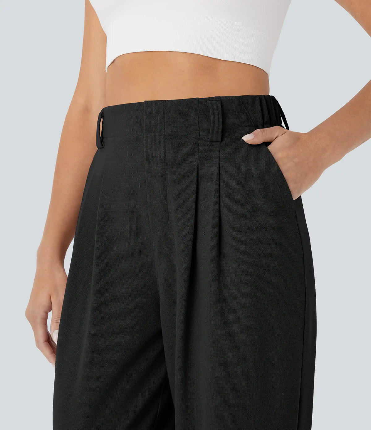 High Waisted Tapered Waffle Casual Joggers with Pocket