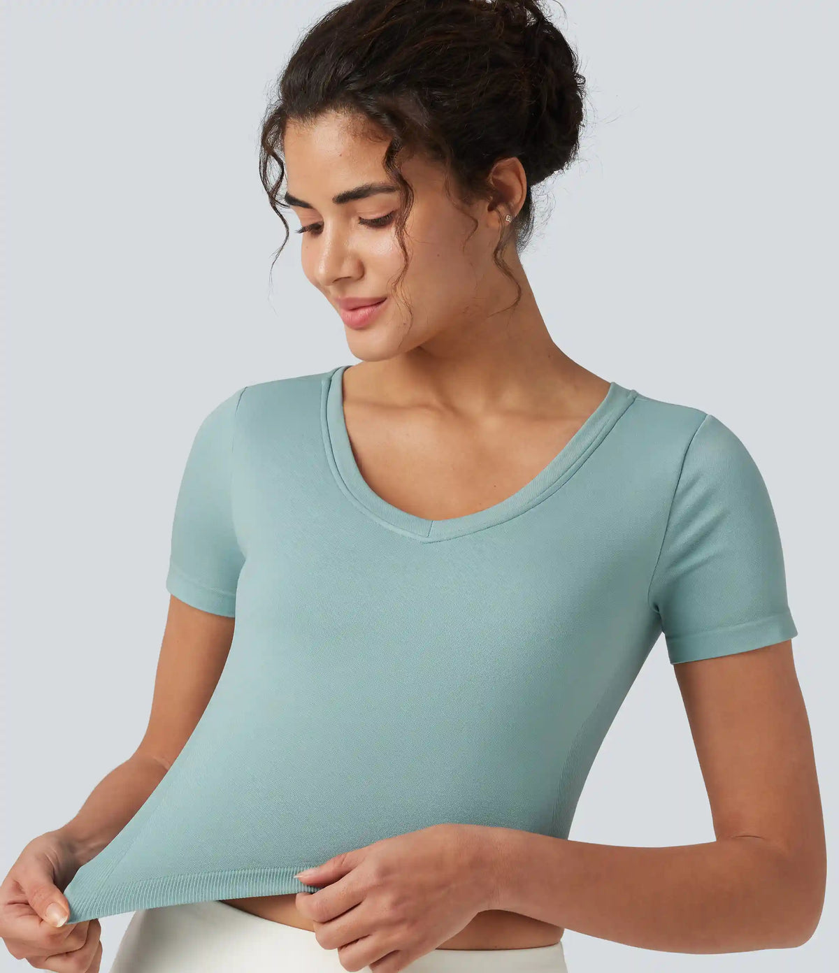 OneForm Seamless Flow V Neck Short Sleeve Built-in Bra Cropped Yoga Sports Top