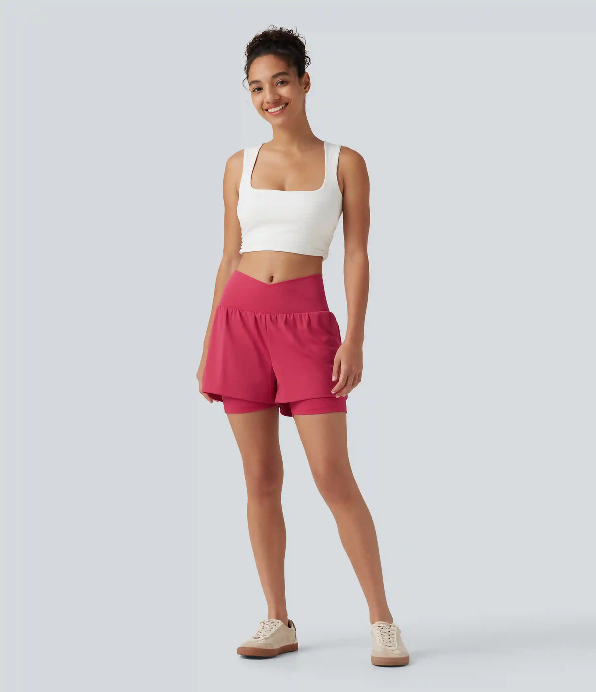 SoftlyZero™ Airy High Waisted Crossover 2-in-1 InstantCool Yoga Shorts 5'' with Pockets