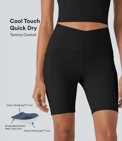 Halara UltraSculpt™ Cool Quick Dry High Waisted Tummy Control Training Biker Shorts 7'' with Pockets-UPF50+