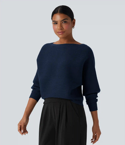 Boat Neck Batwing Sleeve Casual Sweater
