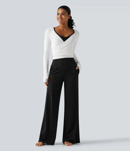 Halara UltraSculpt™ Flocked High Waisted V Shaped Tummy Control Straight Leg Polka Dot Yoga Pants with Pockets