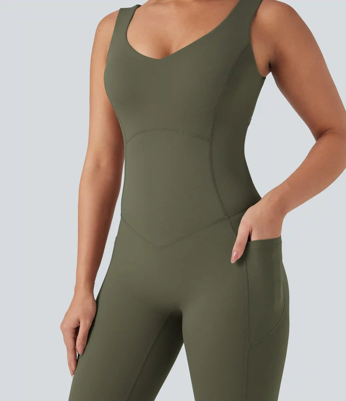 Halara UltraSculpt™ V Neck Tummy Control Butt Lifting Workout Jumpsuit with Pockets