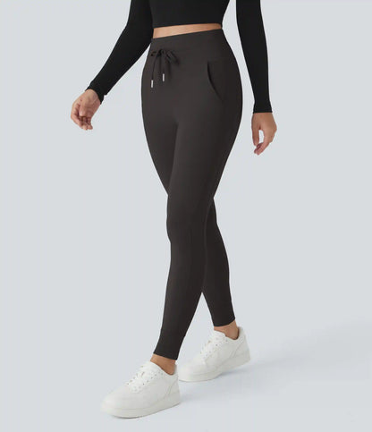 SoftlyZero™ Plush High Waisted Drawstring Pocket Plain Full Length Joggers