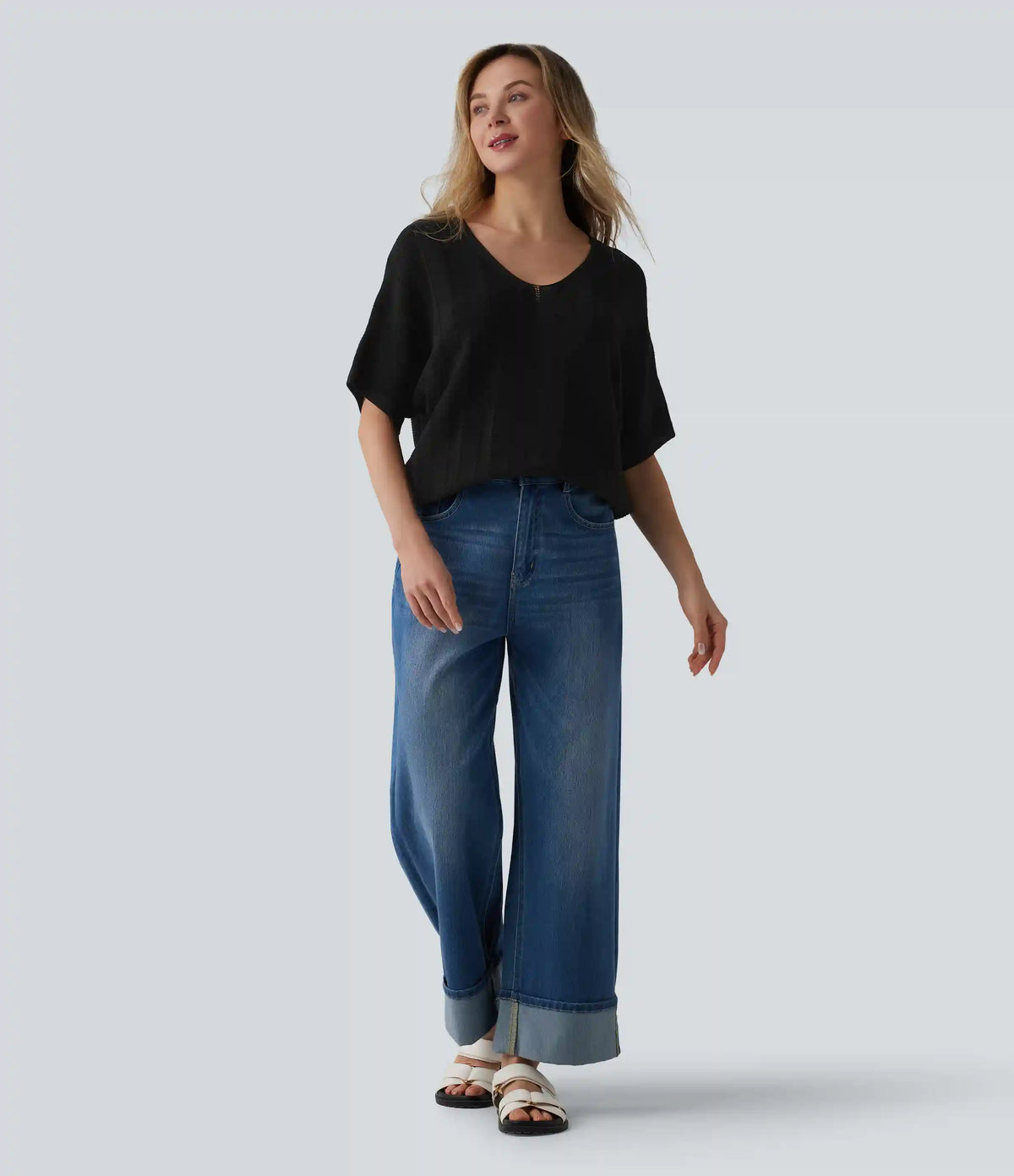 V Neck Short Sleeve Casual Sweater