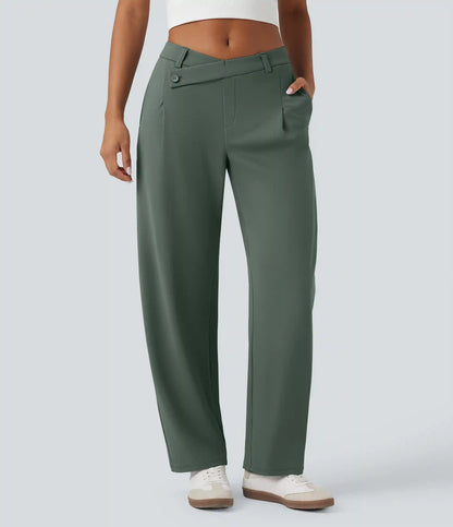 Halara Flex™ DayStretch Asymmetric Mid Rise Barrel Leg Work Pants with Pockets