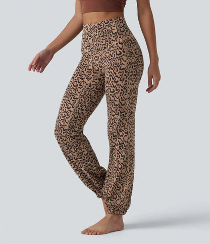 SoftlyZero™ Leopard Print High Waisted Dance Balloon Joggers with Pockets-UPF40+